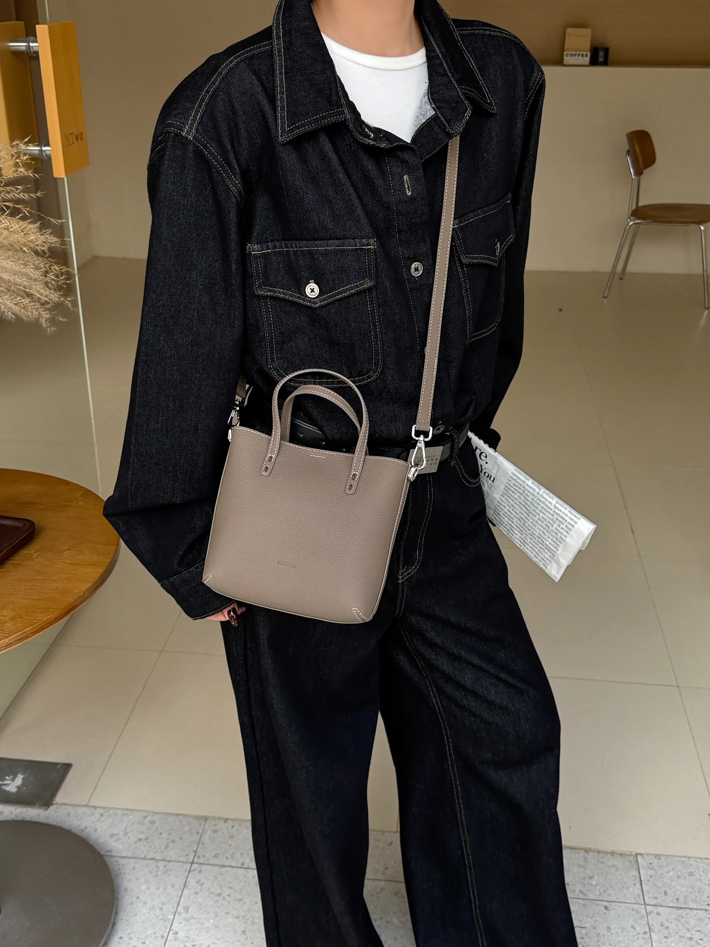 Lena Taupe Top-Handle Tote Bag — view 3