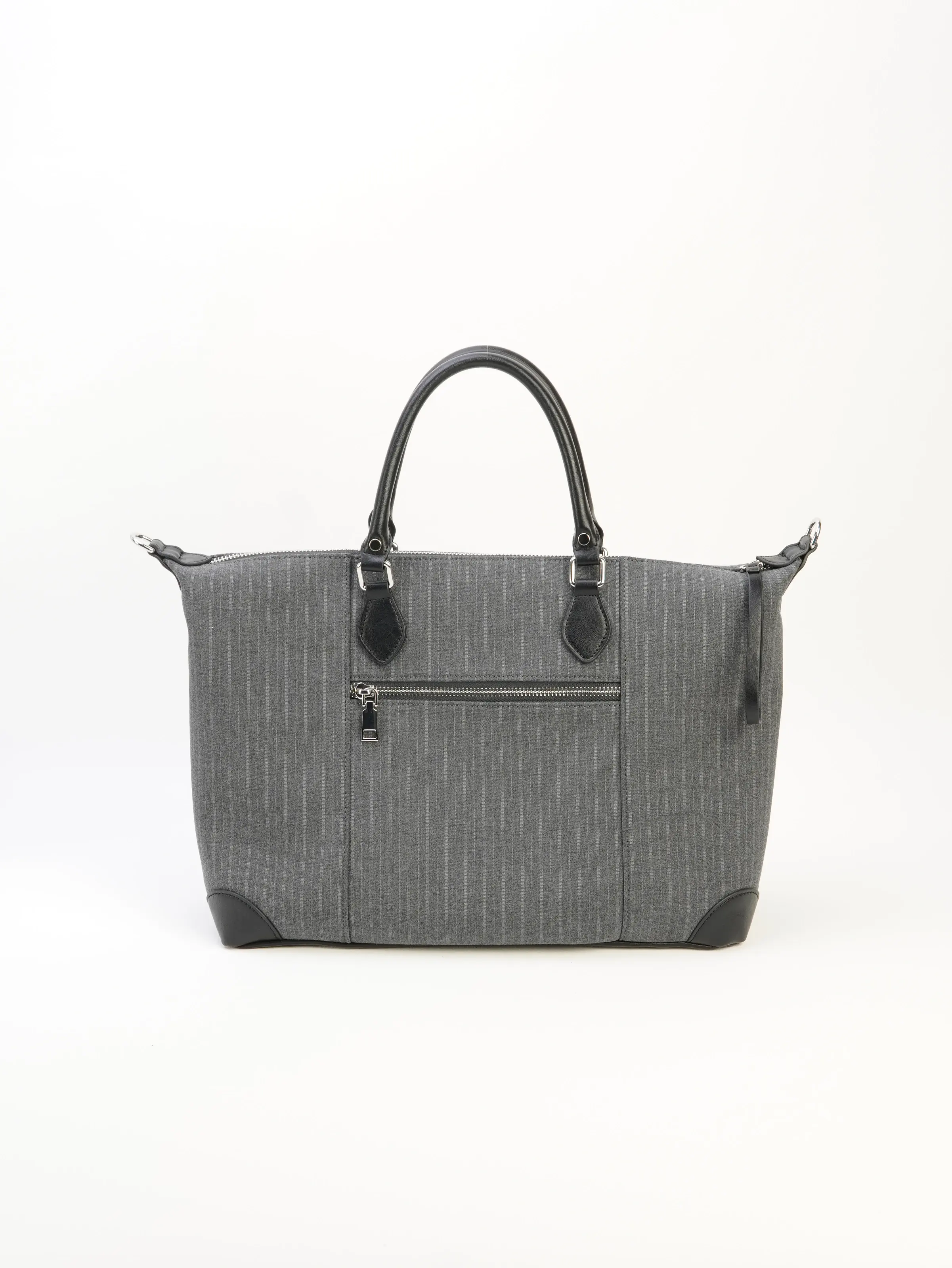 Back of Ellis gray tote showing an exterior zip pocket