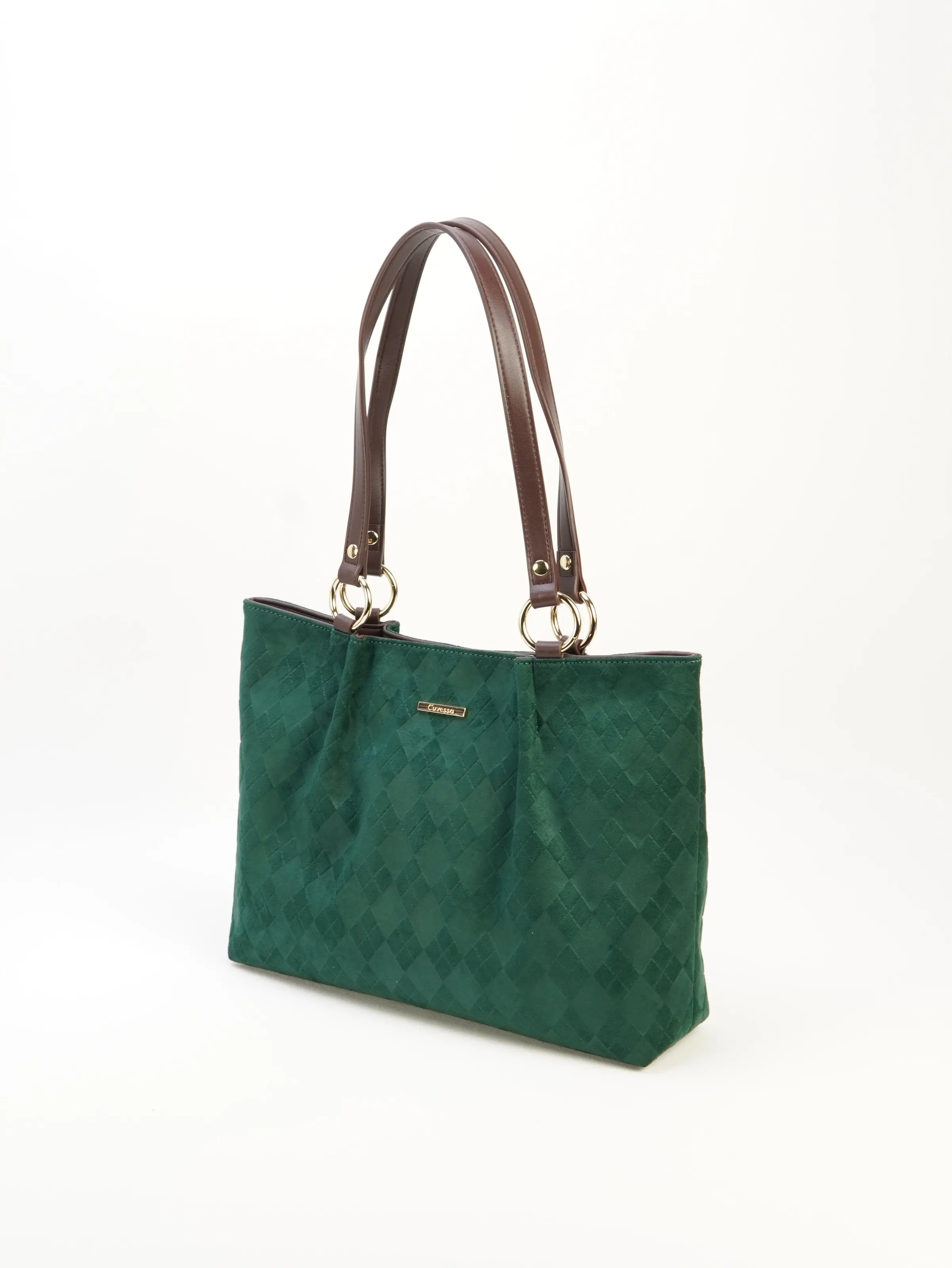 Vera forest-green tote bag, front three-quarter view