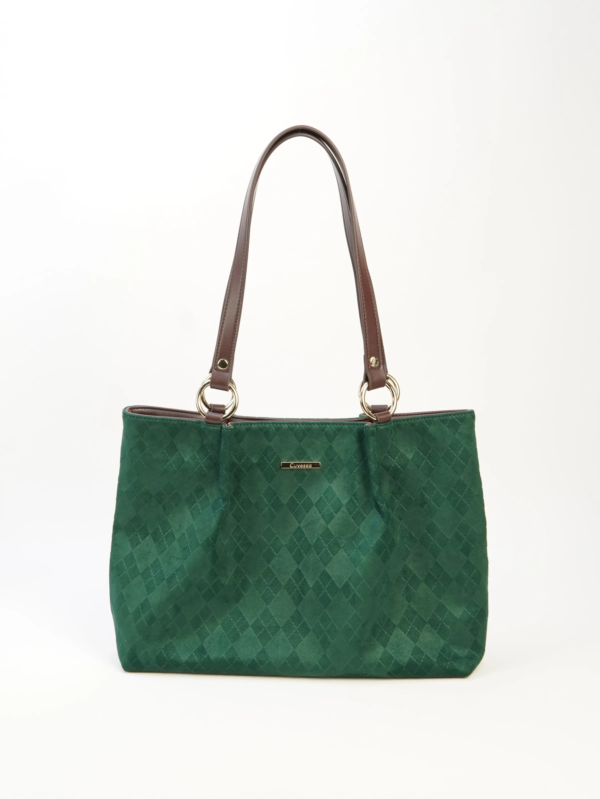 Vera forest-green tote bag front view with double handles