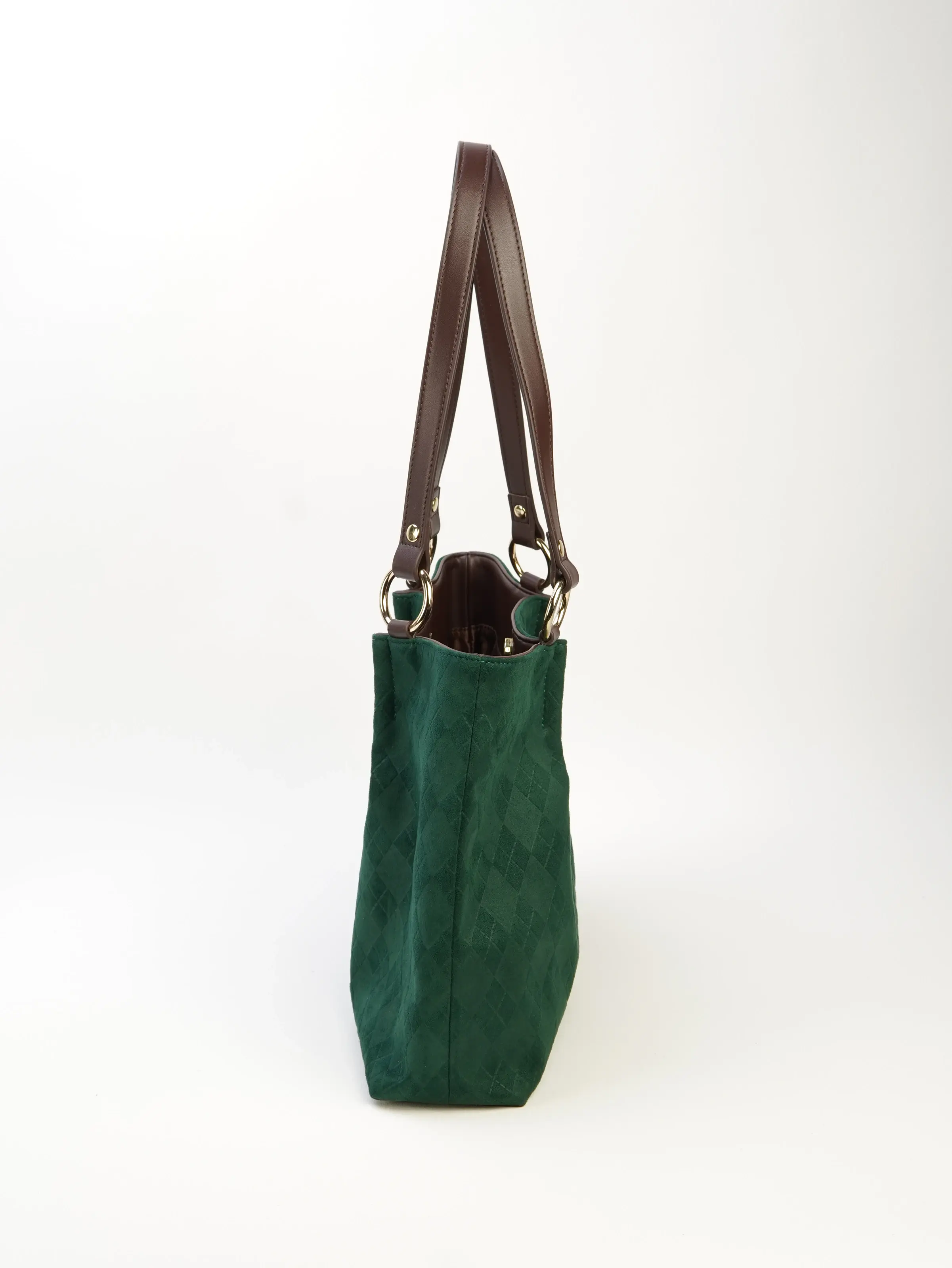 Vera forest-green tote bag side profile